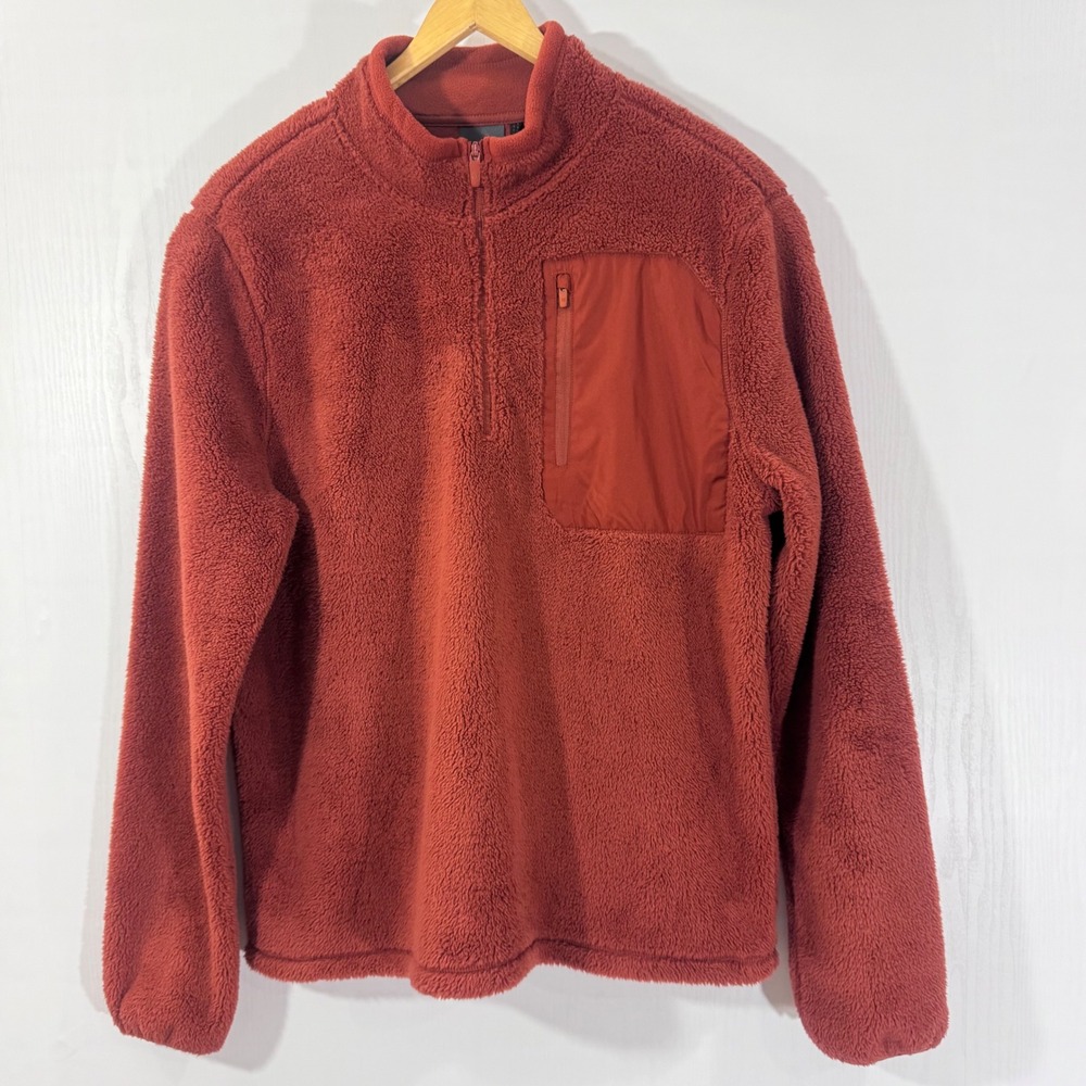 Champion C9‎ Half Zip Pullover Fleece Jacket Mens Size Large Sherpa Rust Orange